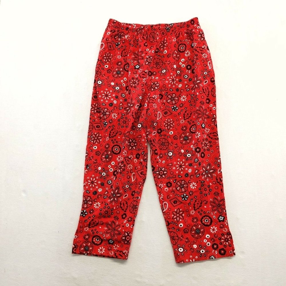 P.G.B Floral Printed Cropped Pants Women's Size Medium Red Vintage Cotton Blend
